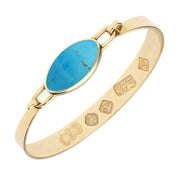 9ct Yellow Gold Turquoise Hallmark Wide Oval Bangle, B020_FH