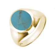 9ct Yellow Gold Turquoise Medium Oval Signet Ring. R189.
