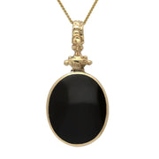 9ct Yellow Gold Blue John White Mother Of Pearl Double Sided Oval Fob Necklace, P100.
