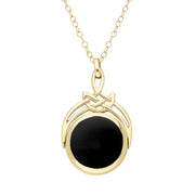 9ct Yellow Gold Whitby Jet Turquoise Round Swivel Fob Necklace, P258_12_2.