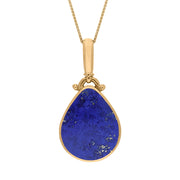 9ct Yellow Gold Whitby Jet Lapis Lazuli Double Sided Pear Fob Necklace, P056.
