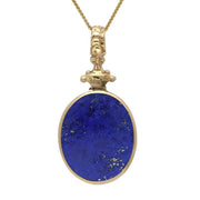 9ct Yellow Gold Whitby Jet Lapis Lazuli Double Sided Oval Fob Necklace, P100.