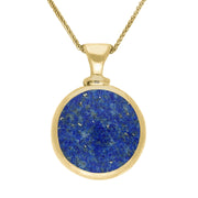 9ct Yellow Gold Whitby Jet Lapis Lazuli Double Sided Round Dinky Fob Necklace, P218.