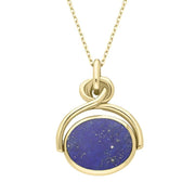 9ct Yellow Gold Whitby Jet Lapis Lazuli Oval Swivel Fob Necklace, P096.