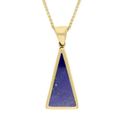9ct Yellow Gold Whitby Jet Lapis Lazuli Small Double Sided Triangular Fob Necklace, P834.