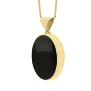 9ct Yellow Gold Whitby Jet Malachite Queens Jubilee Hallmark Double Sided Oval Necklace