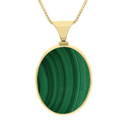 9ct Yellow Gold Whitby Jet Malachite Queens Jubilee Hallmark Double Sided Oval Necklace, P150_JFH