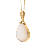 9ct Yellow Gold Whitby Jet Mother of Pearl Double Sided Pear Fob Necklace, P056_3.