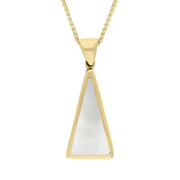 9ct Yellow Gold Whitby Jet Mother Of Pearl Small Double Sided Triangular Fob Necklace, P834.