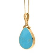 9ct Yellow Gold Whitby Jet Turquoise Double Sided Pear Fob Necklace, P056_3.