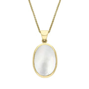 9ct Yellow Gold Whitby Jet White Mother Of Pearl Small Double Sided Fob Necklace, P832.