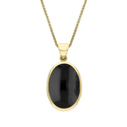 9ct Yellow Gold Whitby Jet White Mother Of Pearl Small Double Sided Fob Necklace, P832_2.