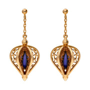 9ct Rose Gold Lapis Lazuli Flore Filigree Drop Earrings E1781