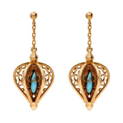 9ct Rose Gold Turquoise Flore Filigree Drop Earrings E1781