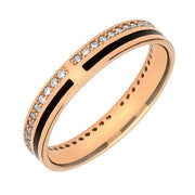 9ct Rose Gold Whitby Jet Diamond Inlaid Double Band Ring, R813