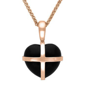 9ct Rose Gold Whitby Jet Small Cross Heart Necklace. P1544.
