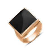 9ct Rose Gold Whitby Jet Small Square Ring, R603.
