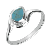 9ct White Gold Turquoise Offset Pear Ring. R071.