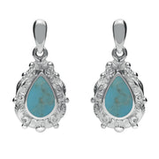 9ct White Gold Turquoise Pear Shaped Leaf Drop Earrings, E083.