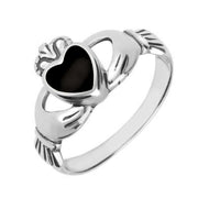 9ct White Gold Whitby Jet Claddagh Set Ring, R074