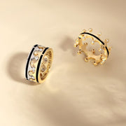 9ct White Gold Whitby Jet Diamond Tiara Patterned Band Ring. R1222.