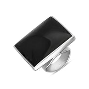 9ct White Gold Whitby Jet Large Square Ring, R605.