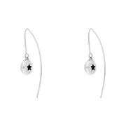 9ct White Gold Whitby Jet Star Disc Drop Earrings