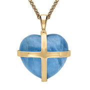 9ct Yellow Gold Aquamarine Large Cross Heart Necklace, P1542.
