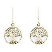 9ct Yellow Gold Bauxite Round Tree of Life Drop Earrings, E2429.