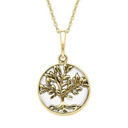 9ct Yellow Gold Bauxite Small Round Large Leaves Tree of Life Necklace, P3340.