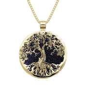 9ct Yellow Gold Blue Goldstone Large Round Tree Of Life Necklace, P3353.