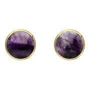 9ct Yellow Gold Blue John 8mm Classic Large Round Stud Earrings, E004.