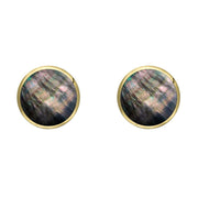 9ct Yellow Gold Dark Mother of Pearl 6mm Classic Medium Round Stud Earrings, E003.
