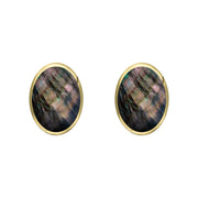 9ct Yellow Gold Dark Mother of Pearl 7 x 5mm Classic Small Oval Stud Earrings, E005.