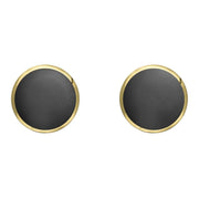 9ct Yellow Gold Hematite 8mm Classic Large Round Stud Earrings, e004.