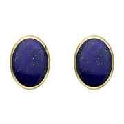 9ct Yellow Gold Lapis Lazuli 8 x 10mm Classic Large Oval Stud Earrings, E007.