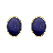 9ct Yellow Gold Lapis Lazuli 8 x 6mm Classic Medium Oval Stud Earrings, E006.