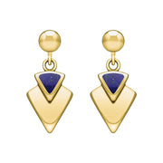 9ct Yellow Gold Lapis Lazuli Arrowhead Drop Earrings, E201.