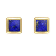 9ct Yellow Gold Lapis Lazuli Dinky Square Stud Earrings, E034.