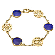 9ct Yellow Gold Lapis Lazuli Flore Filigree Bracelet B943