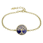 9ct Yellow Gold Lapis Lazuli Round Tree of Life Chain Bracelet, B1140.