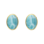 9ct Yellow Gold Larimar 7 x 5mm Classic Small Oval Stud Earrings, E005.