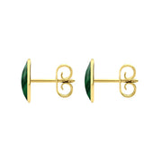 9ct Yellow Gold Malachite 8 x 10mm Classic Large Oval Stud Earrings, E007.