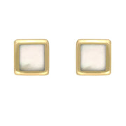 9ct Yellow Gold Mother of Pearl Dinky Square Stud Earrings, E034.