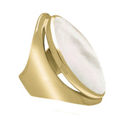 9ct Yellow Gold Mother of Pearl Large Oval Statement Ring, R013.