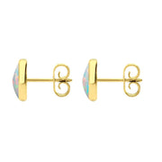 9ct Yellow Gold Opal 8mm Classic Large Round Stud Earrings, e004.