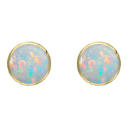 9ct Yellow Gold Opal 8mm Classic Large Round Stud Earrings, e004.
