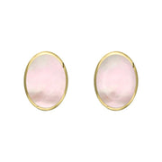 9ct Yellow Gold Pink Mother of Pearl 7 x 5mm Classic Small Oval Stud Earrings, E005.