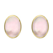 9ct Yellow Gold Pink Mother of Pearl 8 x 10mm Classic Large Oval Stud Earrings, E007.