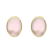 9ct Yellow Gold Pink Mother of Pearl 8 x 6mm Classic Medium Oval Stud Earrings, E006.